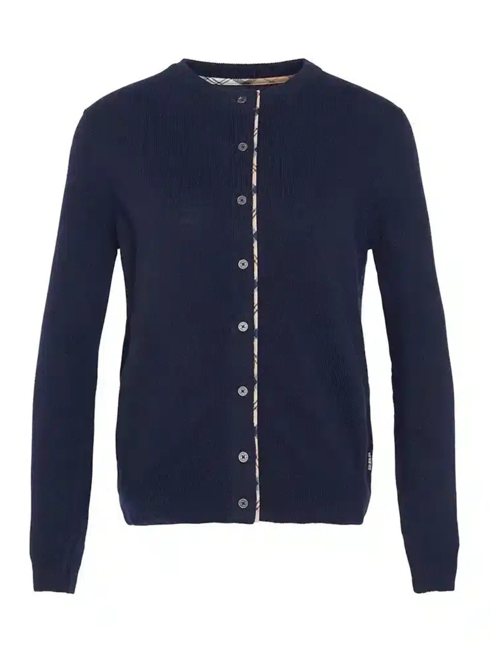 BARBOUR Elbow Patch Plaid Navy Cardigan Size US 4 NWOT - Picture 2 of 7